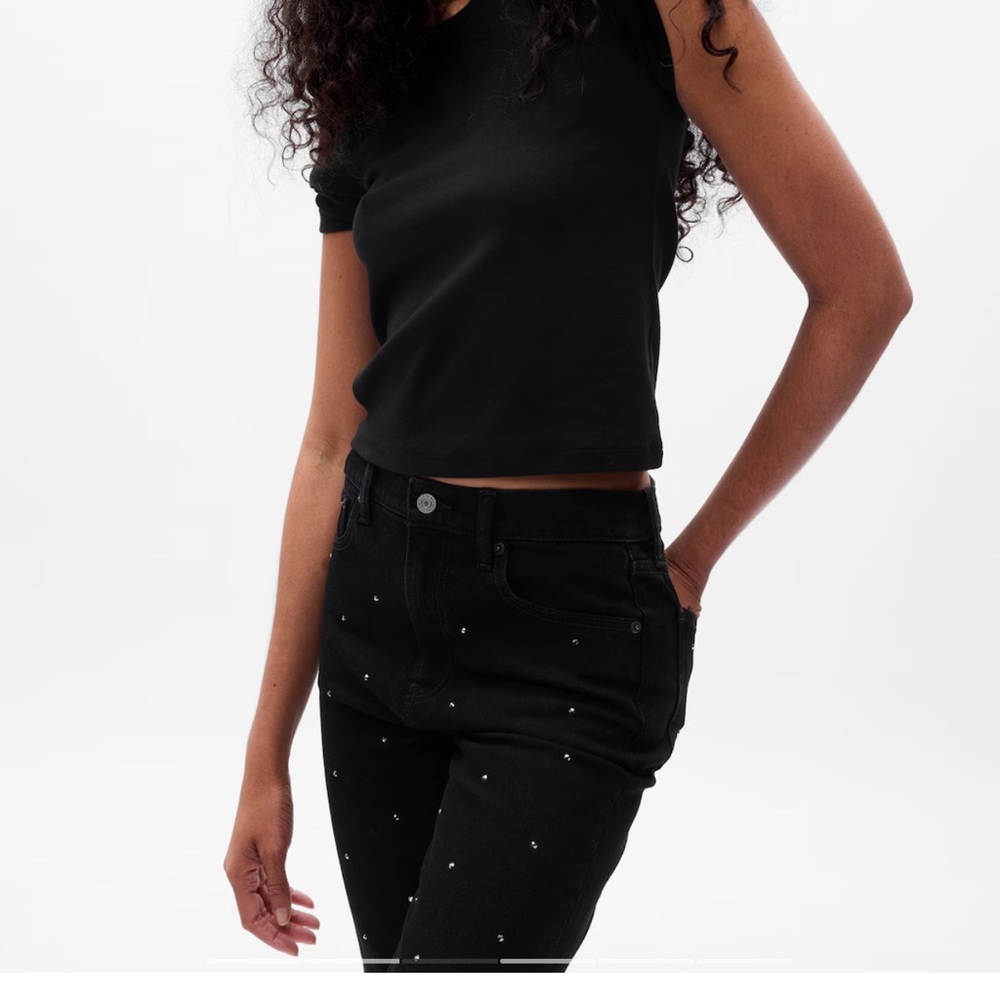 High Rise Rhinestone Cheeky Straight Jeans (NWT) - Picture 5 of 5